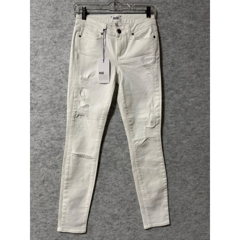 Paige Verdugo Ultra Skinny White Distressed Jeans Women Size 30 Stretch Denim